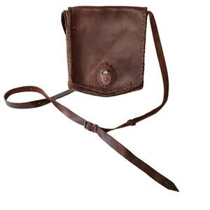 Brown Leather Purse with Natural Pink & Black Stone Detailed Stitching